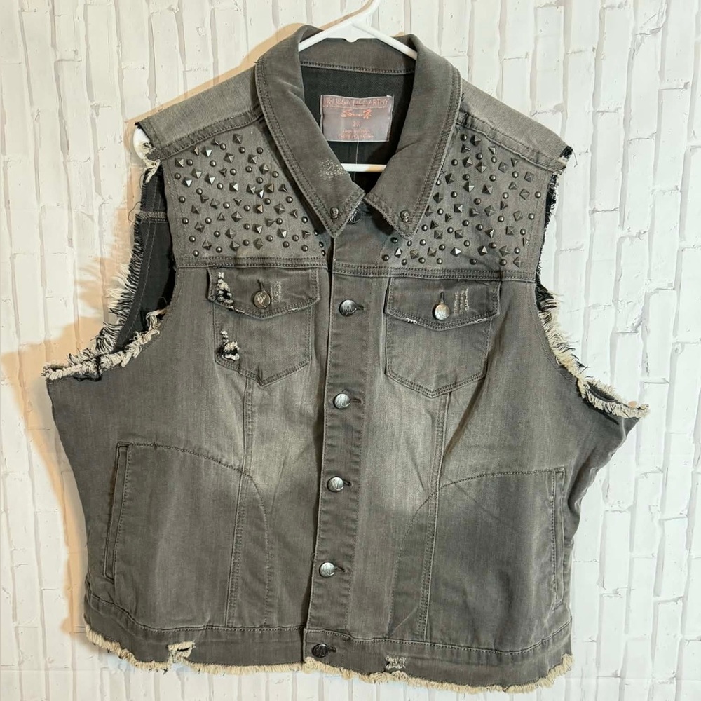 MELISSA MCCARTHY SEVEN7 Gray Wash Denim Studded Vest
